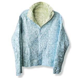 Women Pastel Green Blue Reversible Shirt Jacket L Lightweight Casual Lightweight